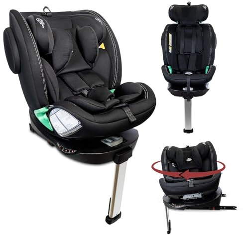 Interbaby Silla Coche Bebé ISOFIX 360° Giratoria 40-150 cm 0-12 Años Grupo 0+1+2+3 | Silla Coche Reclinable con Protección Lateral SPS, Reposacabezas Ajustable, Reductor Recién Nacido (PAX Negro)