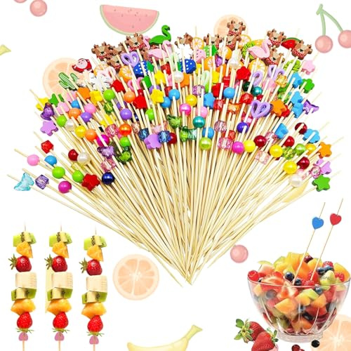 TINA.WIN 200 Pcs Brochettes Cocktail 12 Cm Pique Aperitif Pic Aperitif Pique A Cocktail，Couverts Jetables Pour Mariage, FêTes DéCoration De Buffet, Barbecue, Cocktail Maison