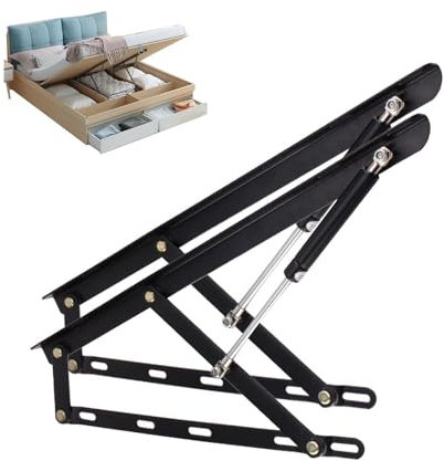 Juego de 2 bisagras para canapé con resortes, Juego de mecanismos elevables para Cama canapé, Sistema Lateral 61cm, 75cm, 90cm, 110cm, 120cm, 150cm, Pintado Negro, Acero, Facil Instalacion(120cm/47.2i