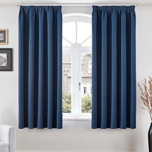 Vangao Verdunklungsvorhänge mit Kräuselband H175xB140cm 2er Set Dunkelblau | Gardinen Blickdicht für Wohnzimmer Schlafzimmer Kinderzimmer Fenster, Blau Blackout Curtains 175 lang, Vorhänge Verdunkelnd