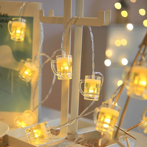 ENLACE LED Bierglas Lichterkette, 1,5M 10 LED Bierkrug Lichterkette | Batteriebetriebene, Bier Partylichterkette für Bar, Party, Hochzeit, Garten, Oktoberfestes, Weihnachten