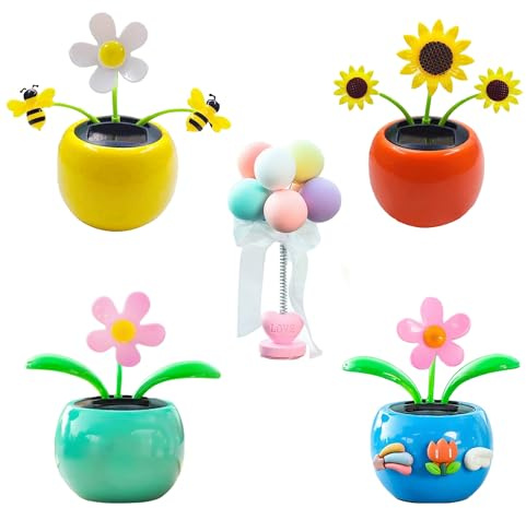 HUSHAX 5 Stück tanzende Blumen schütteln Kopf Auto Ornamente, Wackelblume für Auto Haus Oder Büro, Auto Armaturenbrett Ornamente, Schwingt mit der Sonneneinstrahlung, 11 * 4.5 * 10cm