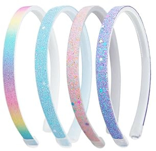 Glitterpannband, 4-pack pannband för flickor med halkfria tänder och glitterdesign elastiskt och bekvämt för barn i åldrarna 6 år och uppåt perfekt för vardagskläder fester och barnmode