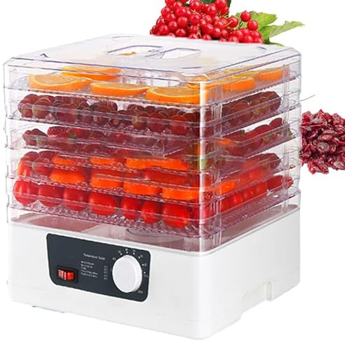 Essiccatore per Frutta da 350 W - Riscaldamento Uniforme a 360°, Disidratatore Alimentare a 5 Livelli con Controllo della Temperatura Regolabile, per Frutta, Carne, Verdura White