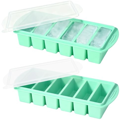 SWEWARM 2 Pcs Silicone Soup Freezer Trays with Lids, Platinum Food-Safe Silicone Large Ice Cube Molds, 9.1 in Long, Stackable, Ideal for Freezing Soup, Sauce, and Broth