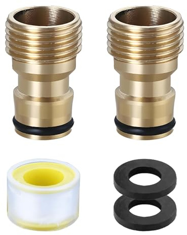 Lot de 2 Raccords de Tuyau d'Arrosage, Adaptateur Robinet Tuyau Arrosage avec Filetage Extérieur en Laiton Universels avec Bande d'Etanchéité Connecteur Rapide pour Outils de Jardin et Cuisine