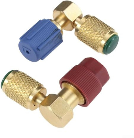 Zilimontt Raccord rapide A/C 90° pour adaptateur R-12 vers R-134A, côté haut/bas avec filetage SAE (7/16-20), bleu bas 13 mm et rouge haut 16 mm, cuivre