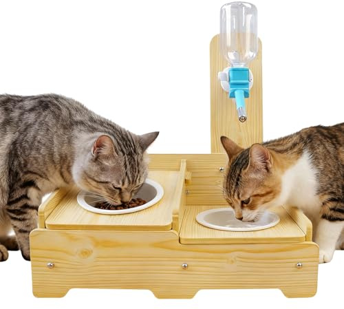 Water Dispenser for Dogs | Automatic Height Adjustable Wooden Water and Food Dispenser for Cats, for Puppies, Kittens, Animals Indoor Home Living Room Balcony Apartment Outdoor