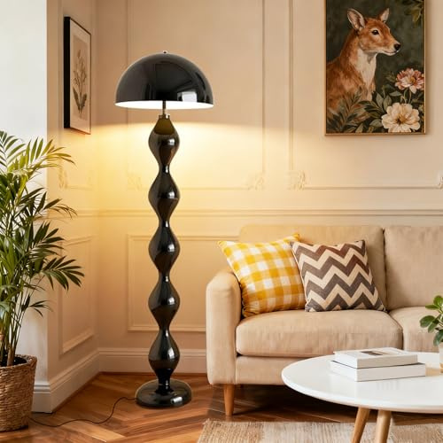 KlkrzJwy Lámpara De Pie Tipo Seta Moderna De 59,1 Con Pantalla Esférica, Luz LED E26 Regulable, Cuerpo Ondulado De Hierro, Ideal Para Salón, Dormitorio, Estudio O Comedor.