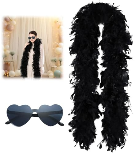 Boa de Plumas Larga para Disfraz - Bufanda de Plumas Negra de Fiesta, Accesorio para Años 20, Charleston, Halloween y Fotografía