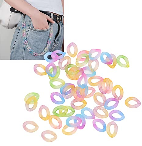 50 Stück Acryl-Verbindungsringe, Kunststoff-Kettenglieder zum Basteln, Schnellverbinder, bunter Kettenring, abnehmbar, Bonbonfarben, für Halskette, Schmuckherstellung, DIY (Transparent zweifarbig)