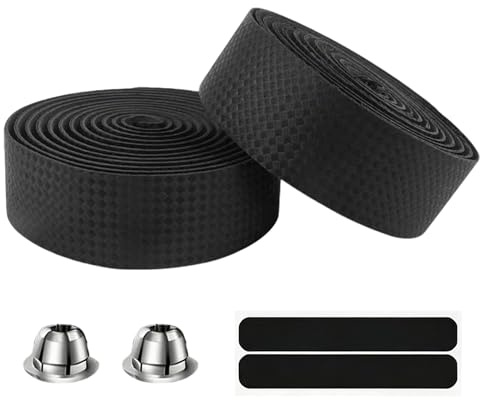 2 Rolls Cycling Bike Handlebar Tape, EVA Breathable Non-Slip Shock-Absorbent Bar Tape Road Bicycle with Bar End Plugs for Mountain Bikes Badminton Tennis Rackets Fishing Rods Outdoors Touring
