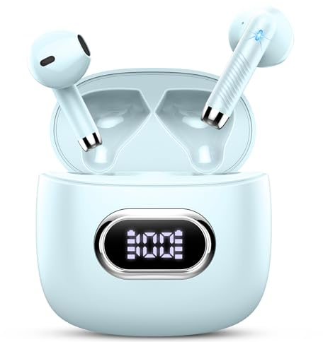Wireless Earbuds, NEW Mini Bluetooth 5.4 Headphones In Ear with Deep Bass | 4 ENC Mics for Clear Calls, 42H, 3g Lightweight Ear Buds, LED Display/USB-C/IP7 Earphones for Sport, Android iOS, Drsaec