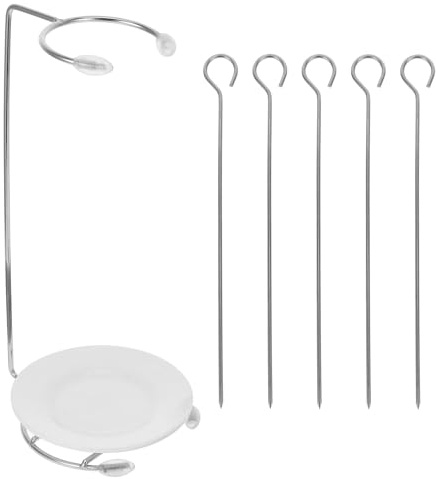 AKOOSY Supporto per Spiedini in Acciaio Inox, Porta Spiedini per Barbecue con 5 Aghi, Leggero e Portatile per Grigliate All’Aperto, Campeggio e Picnic