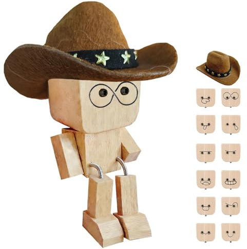 LUKIUP Figurine d'homme en Secoué, Figurine de Bonhomme en Vacillant, Amusante en Bois avec 12 Expressions Poupée en Faite à la Main