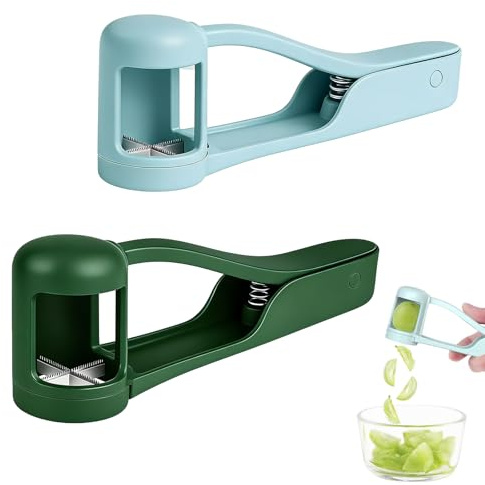 2 Pcs Grape Cutter Tool, Grape Cutter for Daily Family Stainless Steel Quarter Grape Slicer Grape Tomato Cherry Strawberry Cutter Into Tools for Vegetable Fruit Salad (Blue, Green)