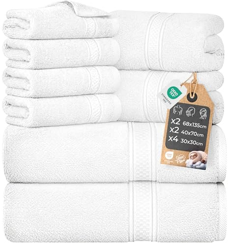 Cloud Pillow Set di Asciugamani 8 Pezzi in Cotone 100%, Ultra Assorbenti | Bagno 2 Teli Doccia 68x135 cm, 2 Asciugamani Viso 40x70 cm, 4 Lavette/Ospite 30x30 cm; morbidi e resistenti ai lavaggi