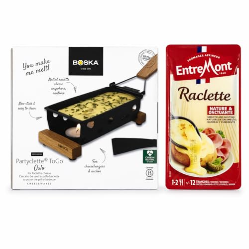 Raclette date night kit, with Boska Party Raclette Grill, Candles, Scraper and 250g Raclette Cheese Slices - from Great British Trading