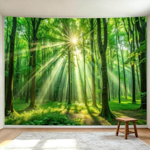Beydodo Wandvorhang Wald Grün 220x240CM, Wandbehang Wandteppich Outdoor mit Motiv Natur Wandtuch Wanddeko für Wohnzimmer Schlafzimmer Hintergrund