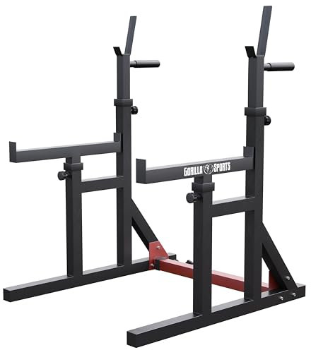 GORILLA SPORTS® Squat Rack - mit Dip-Station, Höhe und Breite verstellbar, bis 300kg belastbar, Schwarz - Langhantelständer, Langhantelablage, Kniebeugenständer, Hantelablage, Hantelständer