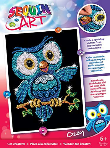 MAMMUT 8011403 Sequin Art Paillettenbild Eule, Steckbild, Komplettset mit Styropor-Rahmen, Bildvorlage, Pailletten, Steckstiften, Anleitung, Bastelset für Kinder ab 6 Jahre