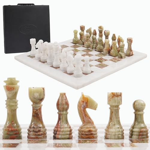 Radicaln Marble Chess Set 15 Inches White and Green with Storage Box Handmade Luxury Board Games for Adults, Ideal Marble Chess Board Game Set & Chess Pieces