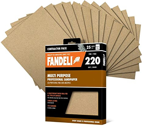 Fandeli 36027 220 Grit Multipurpose Sandpaper Sheets, 9 x 11, 25-Sheet