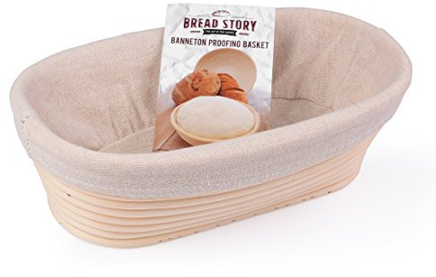 (25x15 cm) Oval Proofing Basket Set by Bread Story Oval Brotform Handmade Unbleached Natural Cane Bread Baking Kit with Cloth Liner Bread Baking eBook Course