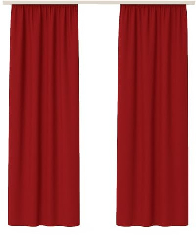 Bestlivings Vorhang Blickdicht Aber Lichtdurchlässig (140x145cm / 2 Stück) Gardine Uni (Rot) mit Kräuselband/Universalband, für Fenster, Balkon - Gardinenschal