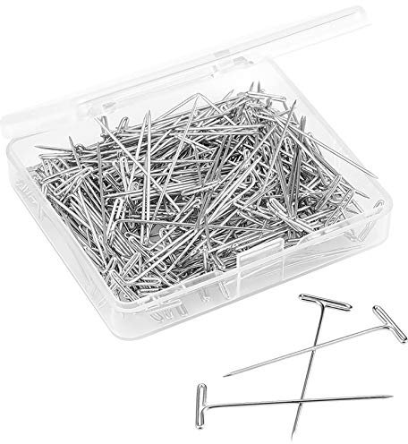 200 Stück Starke Stahl T-Nadeln zum Blockieren, Stricken und Modellieren, 1 Zoll vernickelte T-Pin Dekonadel mit aufklappbarem wiederverwendbarem Blech