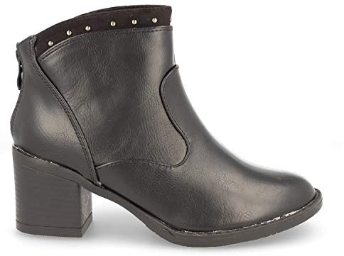 Botin Mujer Campero con Tachuelas y Cremallera Trasero Otono Invierno 2019. Talla 36 Negro