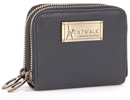 Catwalk Collection Handbags - Damen Leder Geldbörse - Portemonnaie Mittelgroß - Münzbörsen mit 13 Kartenfächer - RFID Blocker - Isla - Schwarz