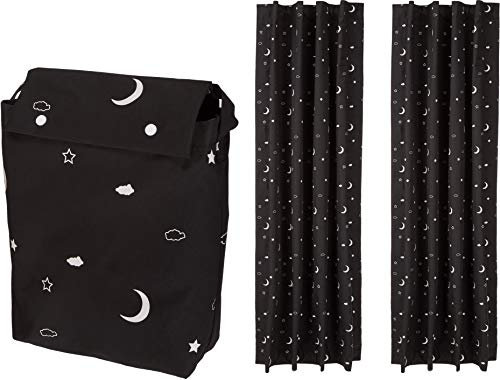 Amazon Basics – Verdunkelungsvorhang mit Saugnäpfen, für Babys, tragbar und reisefreundlich, 2 Stück, Schwarz, Mond und Sterne-Motiv, 198 cm x 127 cm