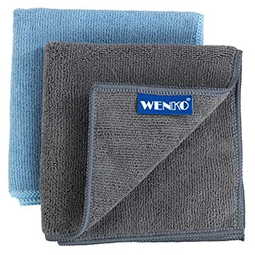 WENKO Mikrofaser Spültuch Miko, 2er Set, universell einsetzbares Reinigungstuch, extra saugstarke Küchenlappen ohne Reinigungsmittel anwendbar mit je 30 x 30 cm in Grau & Blau