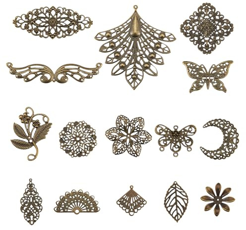 PandaHall 150pcs Eisen Filigran Stecker Anhänger und Perlen Kappen Antike Bronze Filigran Metall Verzierungen für DIY Haarnadel Kopfbedeckung Schmuckherstellung