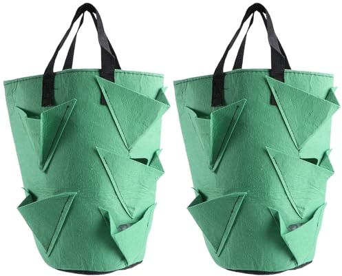 Yardwe 2Pcs Hanging Strawberry Planters Non-Woven Fabric Grow Bags Portable Nursery Planting Bags for Healthy Root Growth and Gardening Accessories