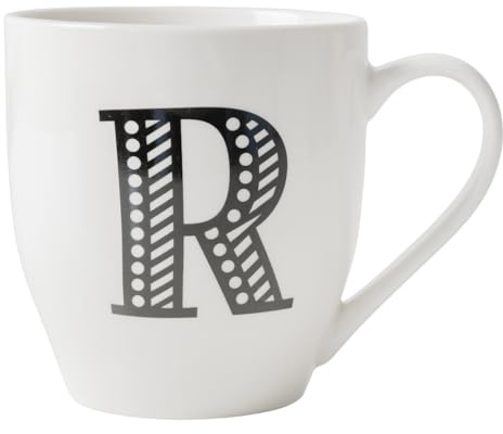 FabFinds Hugga Mug with Initials Classic Black and White Ceramic Large Gift Coffee Cups (H11cm X W11cm) (Approx.) (R)