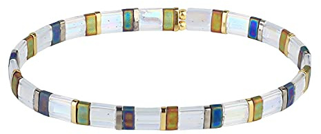 KELITCH Pulseras Elásticas Flexibles Para Mujer Tila Miyuki Pulseras Con Cuentas Pulseras Boho Hechas A Mano Recuerdos Fantásticos Para Niñas (1H)