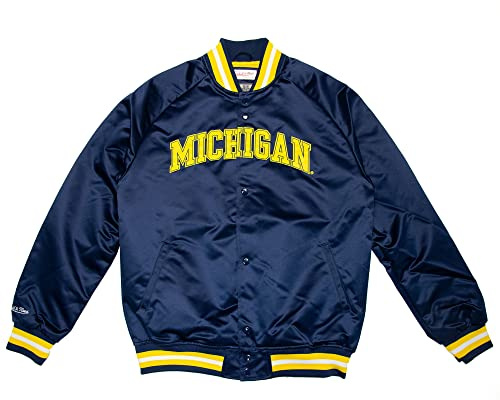 Mitchell & Ness NCAA Lightweight Satin Jacket - Michigan, Navy, L
