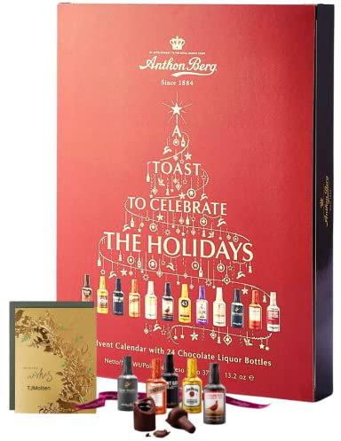 Anthon Berg - Dark Chocolate with Famous Liqueurs | 24 Chocolate Liquor Advent Bottles filled with Premium vodka cognac whisky | Christmas Gifts for men him her & xmas card 375G (Advent Calendar 2025)