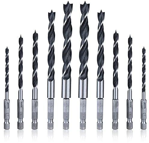 Mesee 10 Stück 1/4 Zoll Sechskantschaft HSS-Bohrer, Sechskant Holzspiralbohrer Set, Impact Control HSS Spiralbohrer Set für Holzbearbeitung Dowel Bohren mit 4mm/5mm/6mm/8mm/10mm