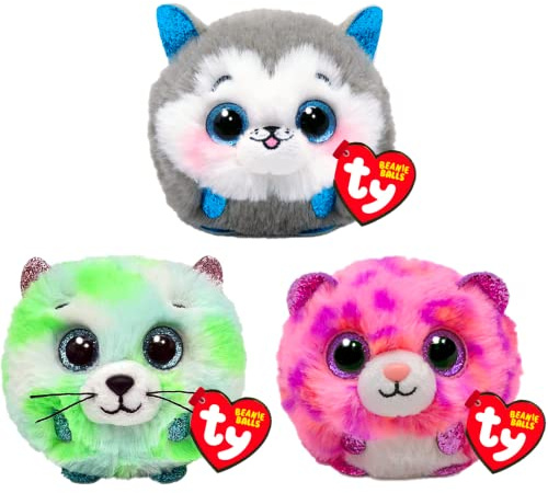 TY Puffies Evie, Slush, Topaz 3-Teiliges Set – Weiches Plüsch Bouncy Spielzeug für Kinder – Sammelbares Stofftier – Kuscheltier landet auf den Füßen – Weiche Plüschspielzeuge für Kinder