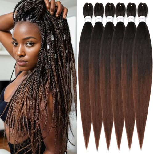 ShowJarlly Easy Braid - Set di 6 extension per capelli pre-allungate, 1B/30#, 71 cm, con texture Yaki, capelli pre-allungati, professionali