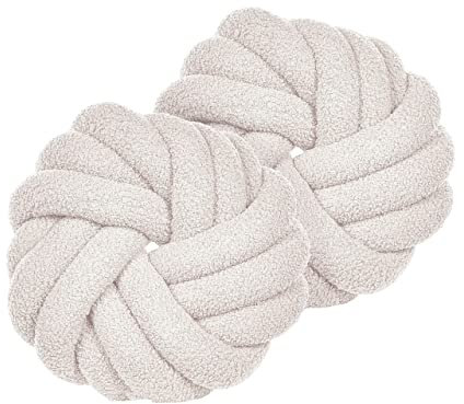 Beliani Set aus 2 Knotenkissen modern Weiß Bouclé Plüsch Geflecht 31 x 31 cm Akola