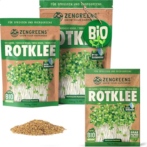 ZenGreens® - EKO Rödklöver Frön - Välj mellan 10, 200g och 500g - Rödklöver Frön med en grobarhet på över 97 procent - Groddar av Rödklöver Frön - Microgreens