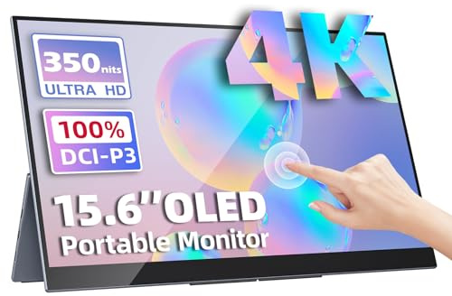 Upperizon Portable Monitor 15.6 inch 4K UHD 3840X2160 100000:1 100% DCI-P3 60Hz OLED Touchscreen HDR HDMI USB-C Travel Monitor for Laptop MacBook PC Surface PS5 Xbox, External Display with Kickstand