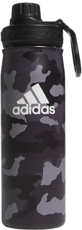 adidas 20 oz Stainless Steel Water Bottle, Insulated Double-Walled 18/8 Metal, Men, Women, Girls and Boys Water Bottles, Camouflage Carbon/Black/White, 20 oz (600 mL)