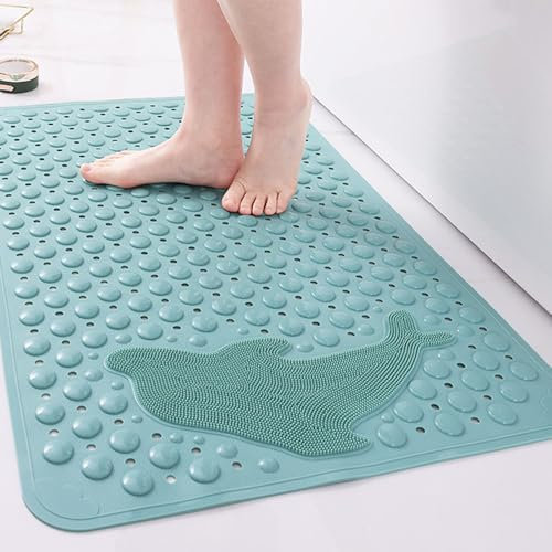 Morbuy Alfombrillas de Bañera Antideslizantes con Ventosa Fuerte Alfombra Baño Delfín Rectángulo Color Sólido Lavable a Máquina Alfombrillas de Ducha para Usos del Baño (35x70cm,Verde)