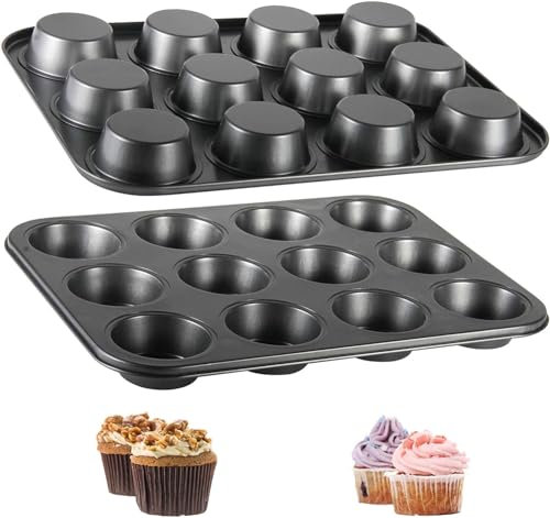 PIQIUQIU 2 stampi grandi per muffin antiaderenti, per cupcake, per cupcake, brownies e budini (35,3 x 26,2 x 3 cm)