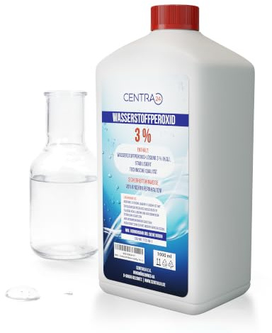 Centra24 Wasserstoffperoxid 3% 1L – Immer Frisch, stabilisiert, technisch | Inkl. Entgasungsverschluss | Für Labor, Bleichen & Reinigung | 3% H2O2 Lösung, stabilisiert & universell einsetzbar